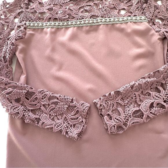 Choices Top Mauve Lace Crochet Long Sleeve Chiffon Blouse Top Size Small NEW - Picture 9 of 12